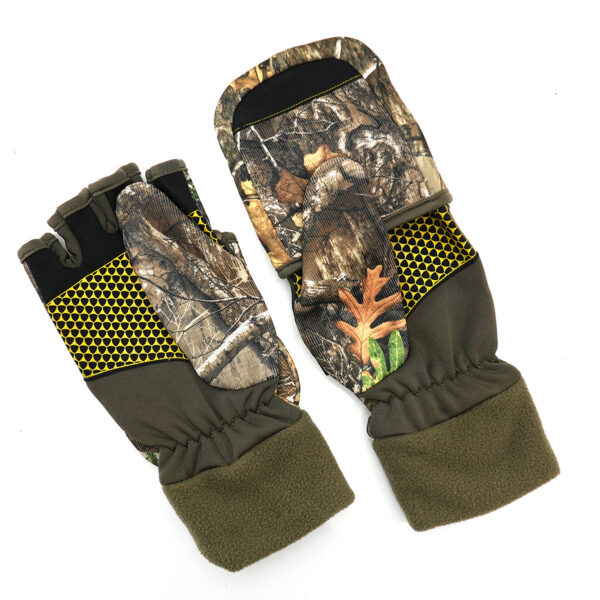 Camouflage Flip-Top Half-Finger Gloves: Stretchy Knit with Fleece-Lined Cuffs - Image 3
