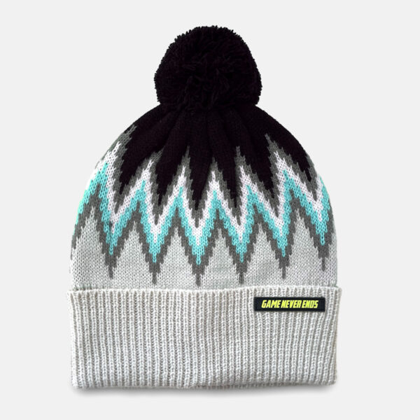 Acrylic Beanie – Bold Zigzag Pattern with Pom-Pom "Game Never Ends" - Image 4
