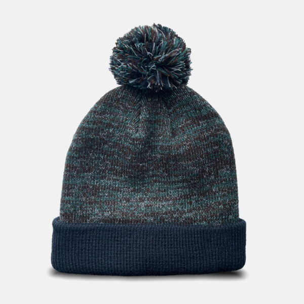 C&A Trendy Teal & Brown Heather 100% Acrylic Double Cuff Beanie with Pom-Pom - Image 1